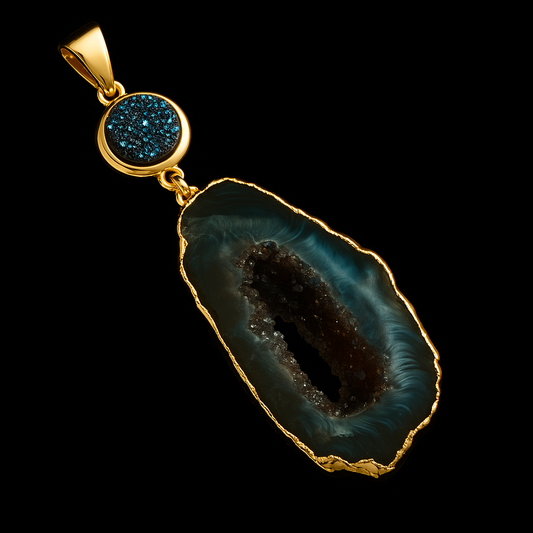 Metalized Druse with Natural Gede Pendant #26.1