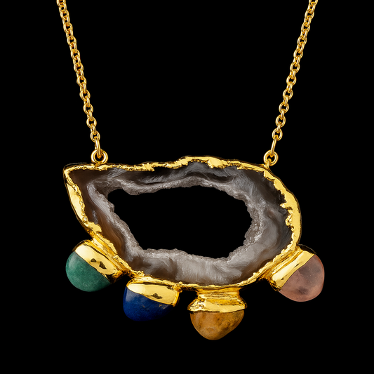 Natural Geode with Tumble Stones Necklace #2043.1