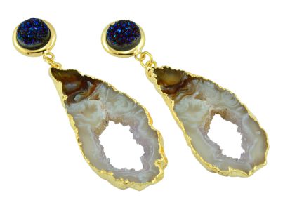 Geode Natural with Metallic druse Earring #1505.1