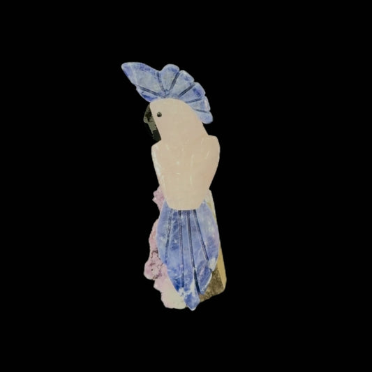 Rose Quartz Parrot with Sodalite Crown & Tail (2) – 19.5cm | 0.65kg
