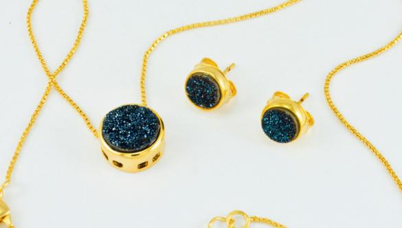 Metallic Druse Earing and Necklace Set #2513.1