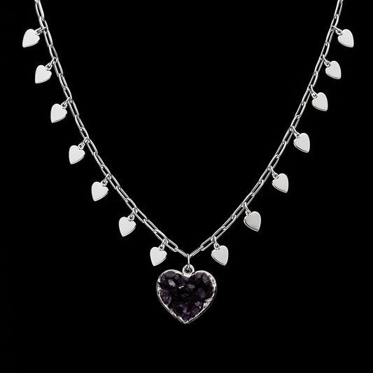 Amethyst heart druse Necklace #2015.1