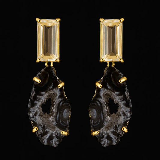 Natural geode with Crystal Earring #1518.1