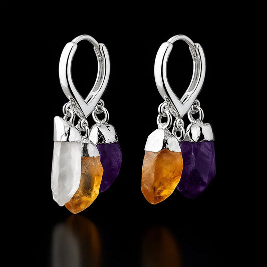 Tripe Crystal - Amethyst Citrine and Crystal Earring # 1546.1