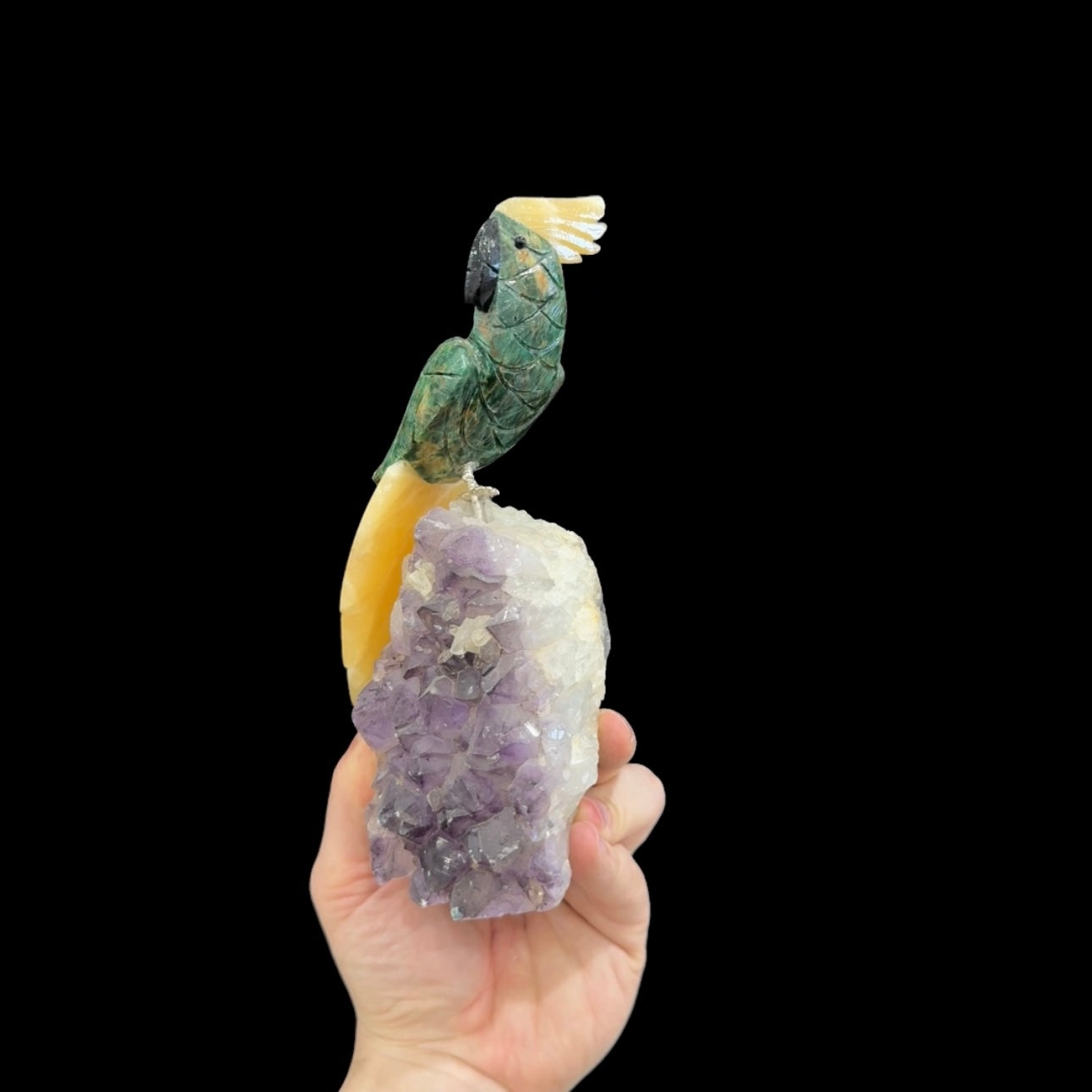 Green Quartz Cockatoo with Calcite Tail #01