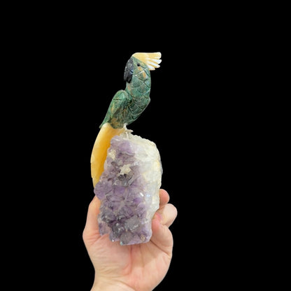 Green Quartz Cockatoo with Calcite Tail #01