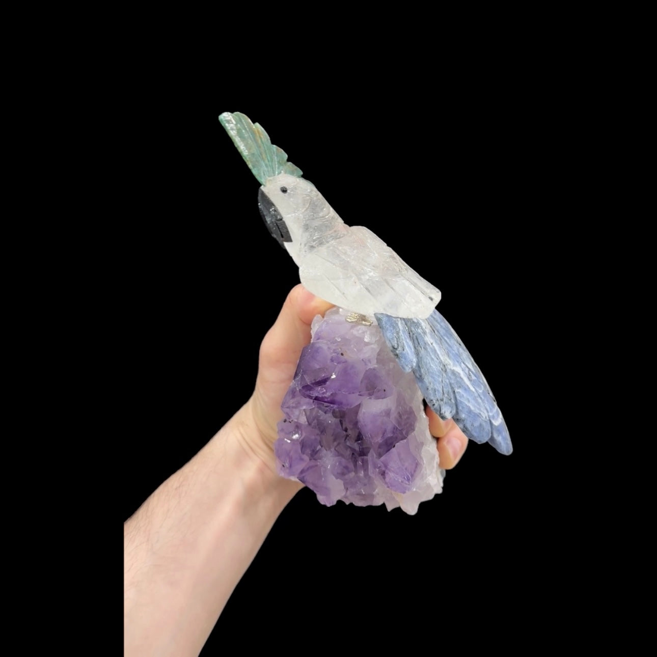 Clear Quartz Parrot with Sodalite & Green Quartz #13