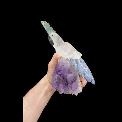 Clear Quartz Parrot with Sodalite & Green Quartz #13