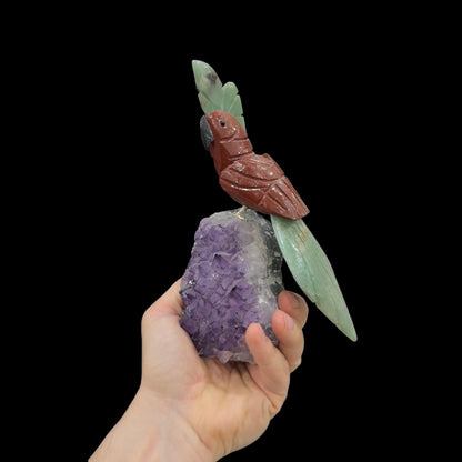 Red Jasper Cardinal with Green Quartz Tail #14