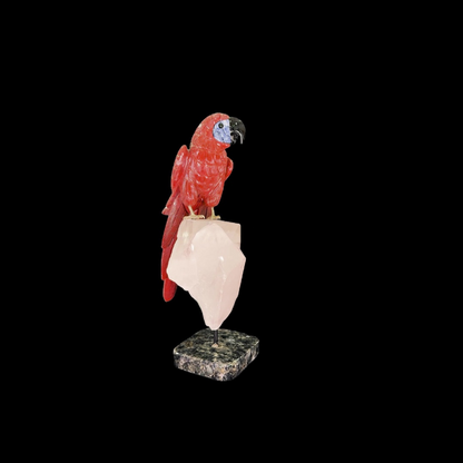 Red Jasper Parrot on Clear Quartz & Granite Base – 32cm | 2.9kg
