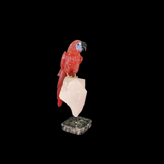 Red Jasper Parrot on Clear Quartz & Granite Base – 32cm | 2.9kg