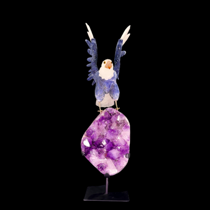 Blue Sodalite Eagle on Amethyst Druze Metal Base – 52cm | 4.62kg