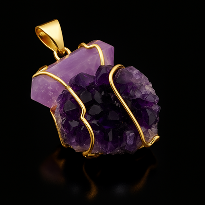 Double Terminated Stone with Amethyst Druse Pendant #62.1