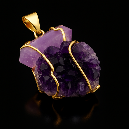 Double Terminated Stone with Amethyst Druse Pendant #62.1