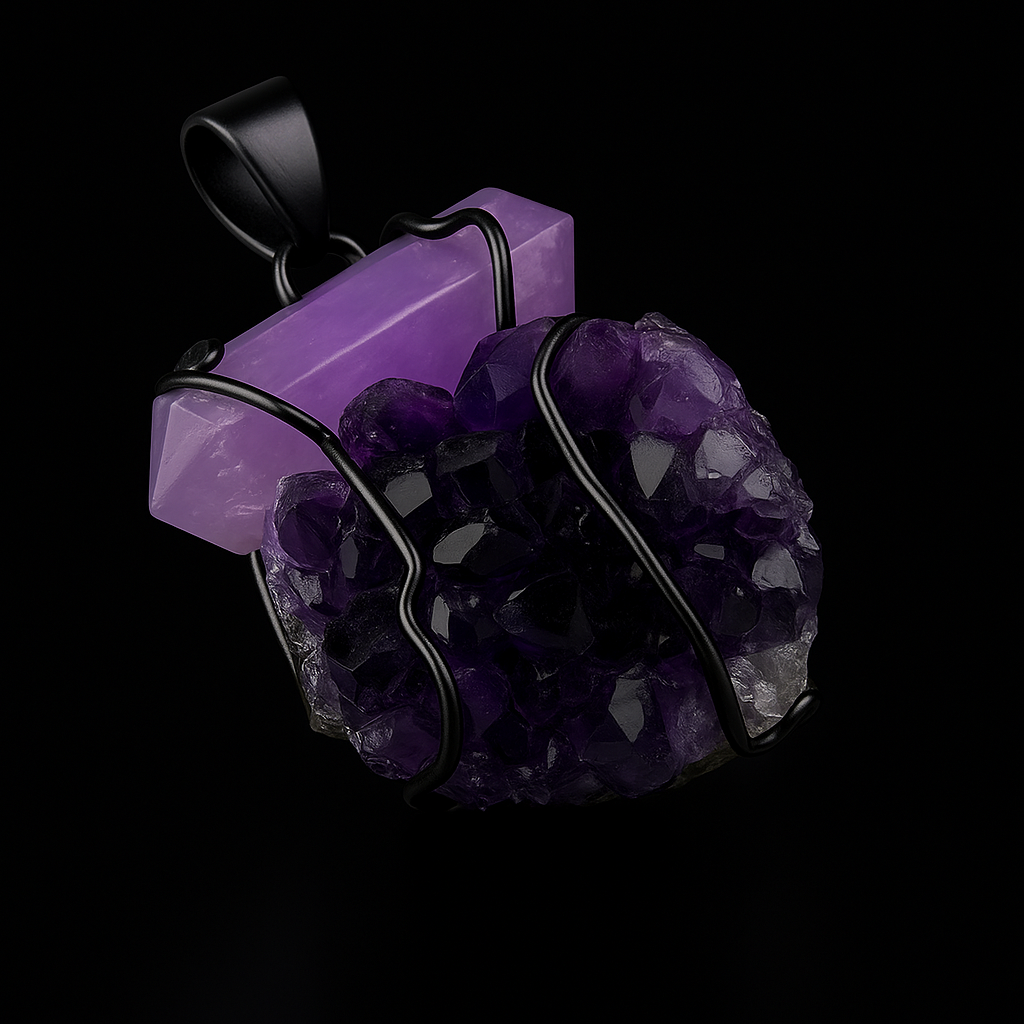 Double Terminated Stone with Amethyst Druse Pendant #62.1