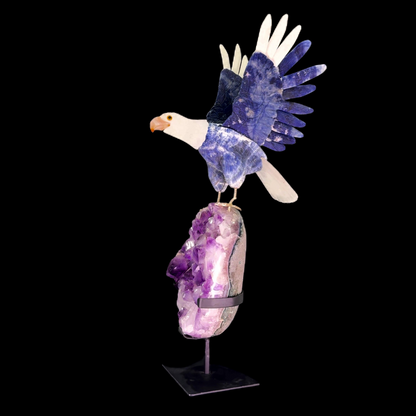 Blue Sodalite Eagle on Amethyst Druze Metal Base – 52cm | 4.62kg