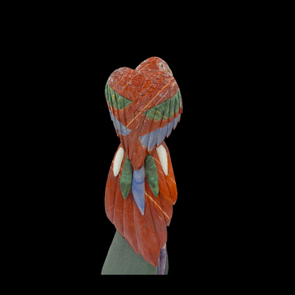 Red Jasper Macaw with Blue Quartz & Serpentine Accents on Cathedral Amethyst – 83cm | 37.8kg