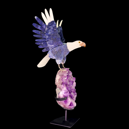Blue Sodalite Eagle on Amethyst Druze Metal Base – 52cm | 4.62kg