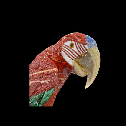 Red Jasper Macaw with Blue Quartz & Serpentine Accents on Cathedral Amethyst – 83cm | 37.8kg