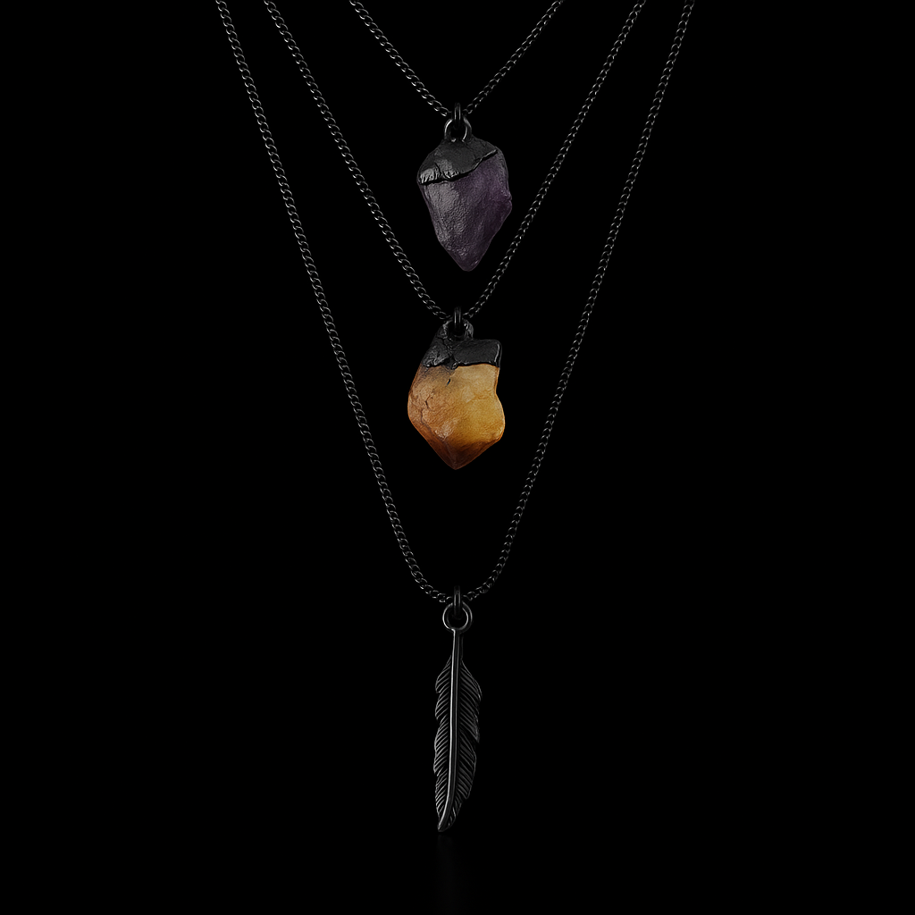 Double Crystal Feather Necklace #2080.1