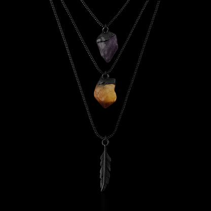 Double Crystal Feather Necklace #2080.1