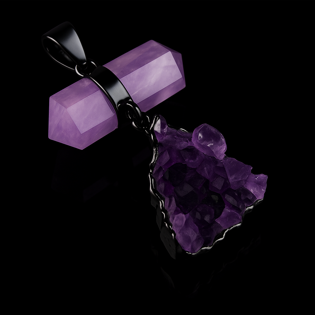 Double Terminated Stone with Amethyst Druse Pendant #63.1