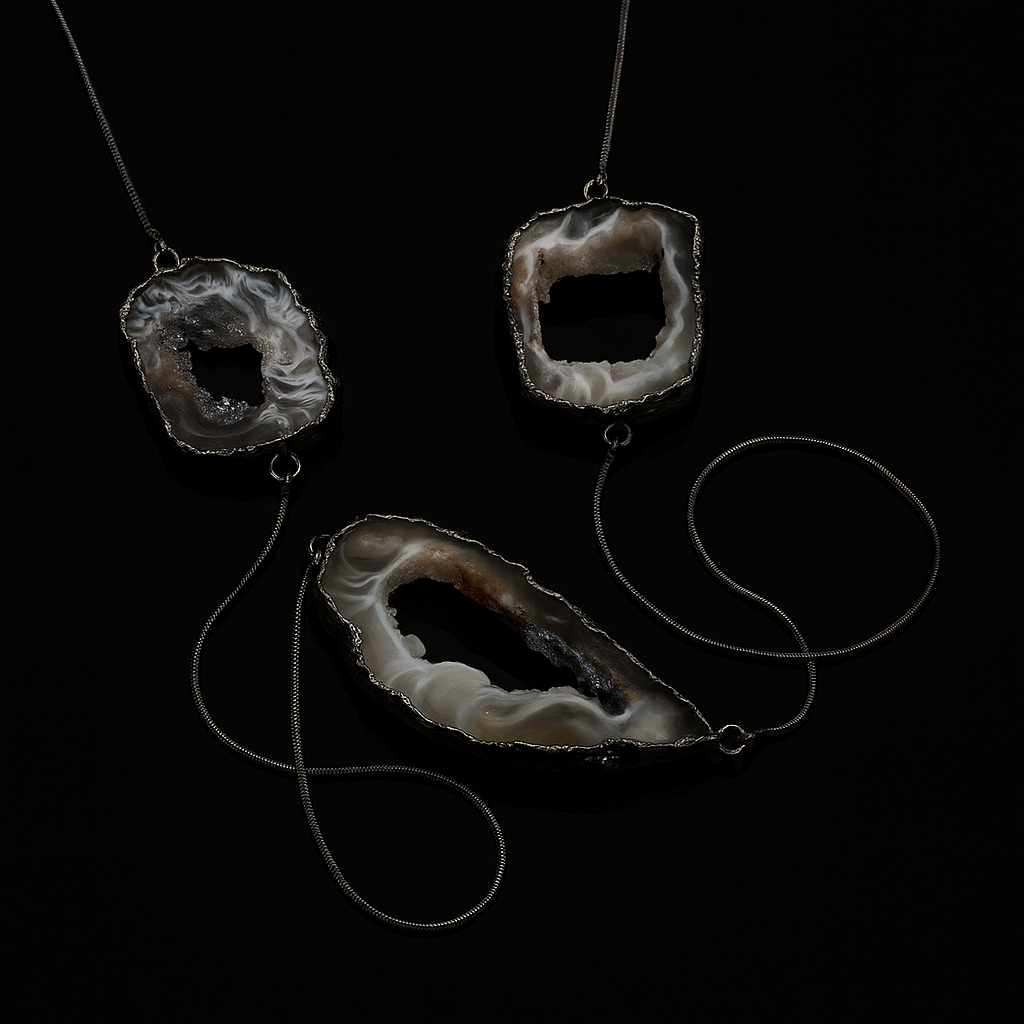 Triple natural geode Necklace #2006.1