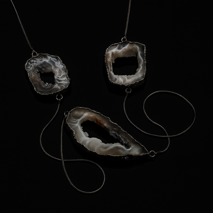 Triple natural geode Necklace #2006.1