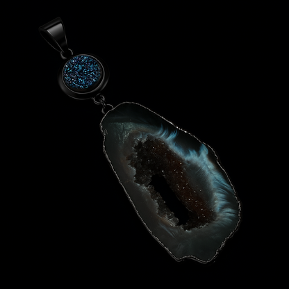 Metalized Druse with Natural Gede Pendant #26.1