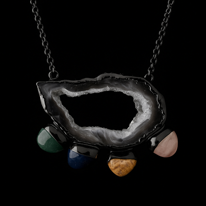 Natural Geode with Tumble Stones Necklace #2043.1