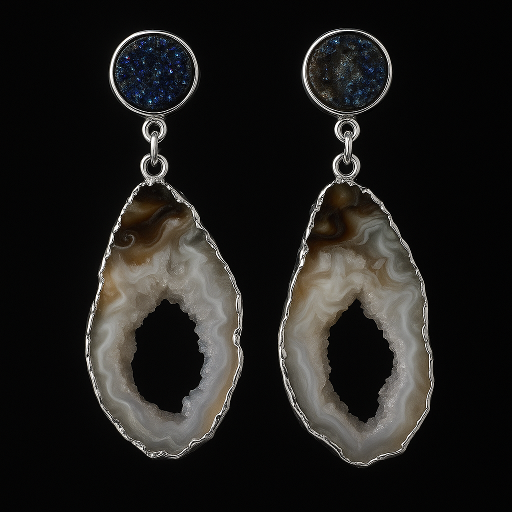 Geode Natural with Metallic druse Earring #1505.1