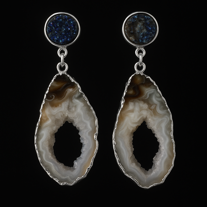 Geode Natural with Metallic druse Earring #1505.1