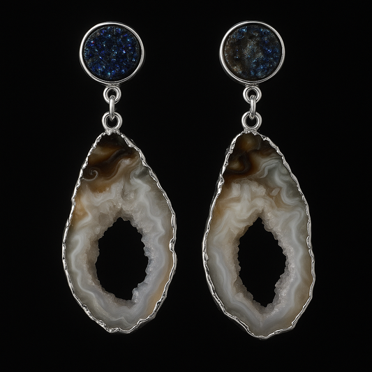 Geode Natural with Metallic druse Earring #1505.1