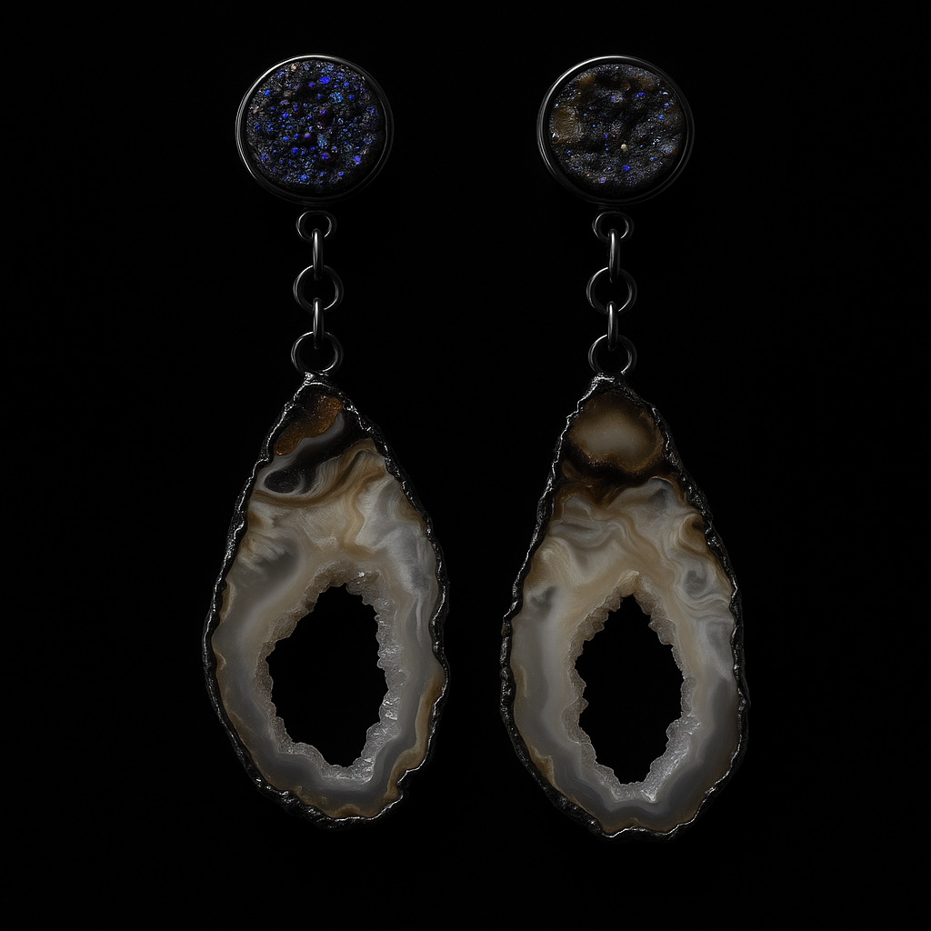 Geode Natural with Metallic druse Earring #1505.1