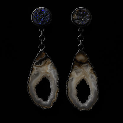 Geode Natural with Metallic druse Earring #1505.1