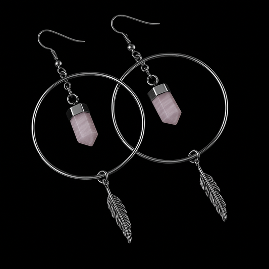 Feather Hoop Crystal Earring #1510.1