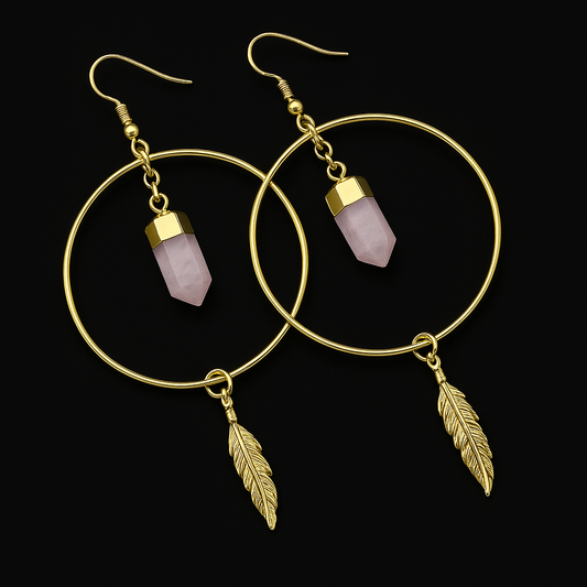 Feather Hoop Crystal Earring #1510.1