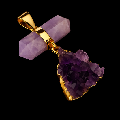 Double Terminated Stone with Amethyst Druse Pendant #63.1