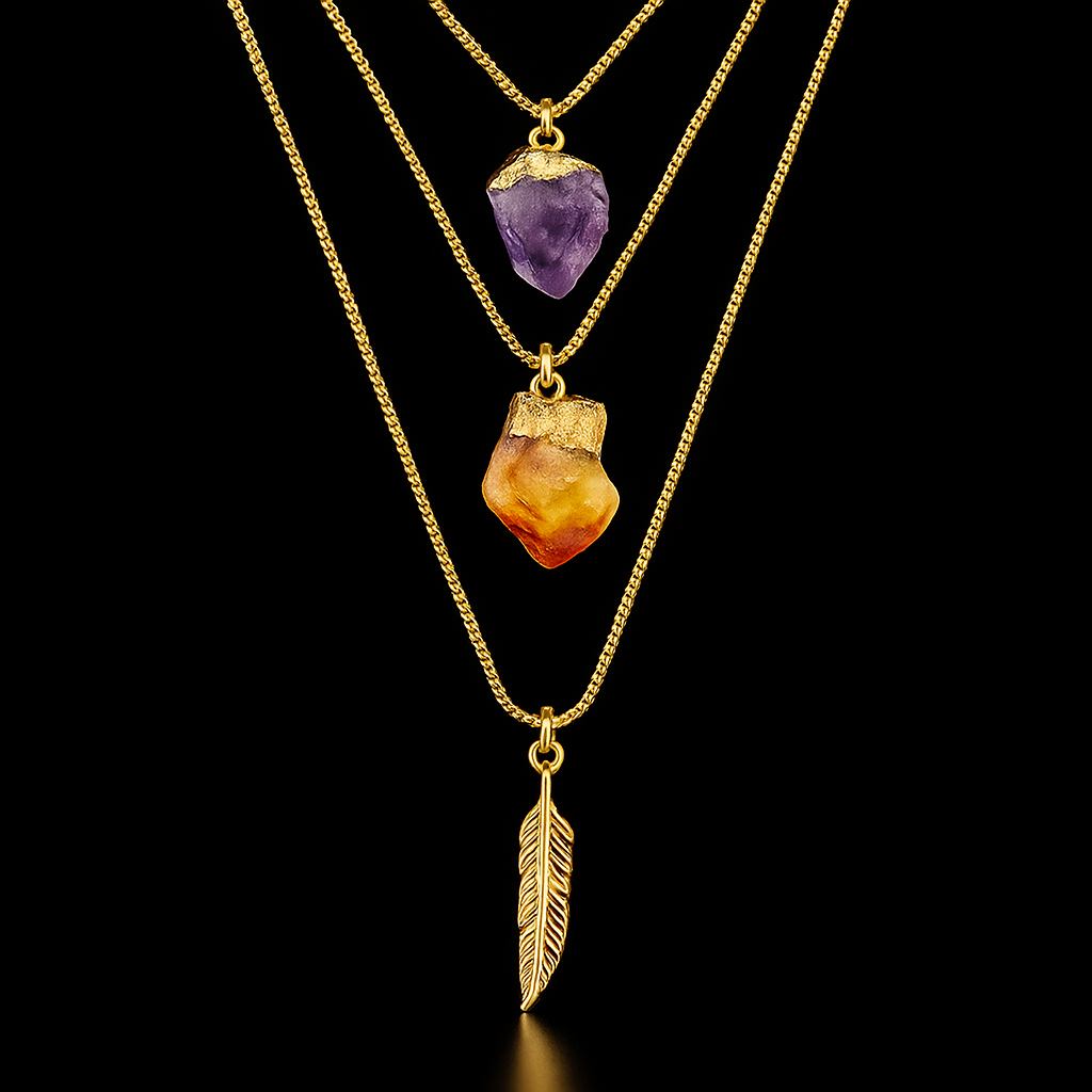 Double Crystal Feather Necklace #2080.1