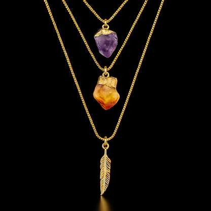 Double Crystal Feather Necklace #2080.1