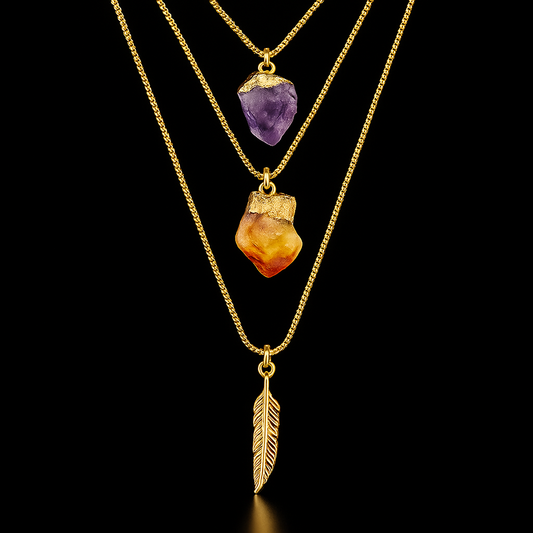 Double Crystal Feather Necklace #2080.1