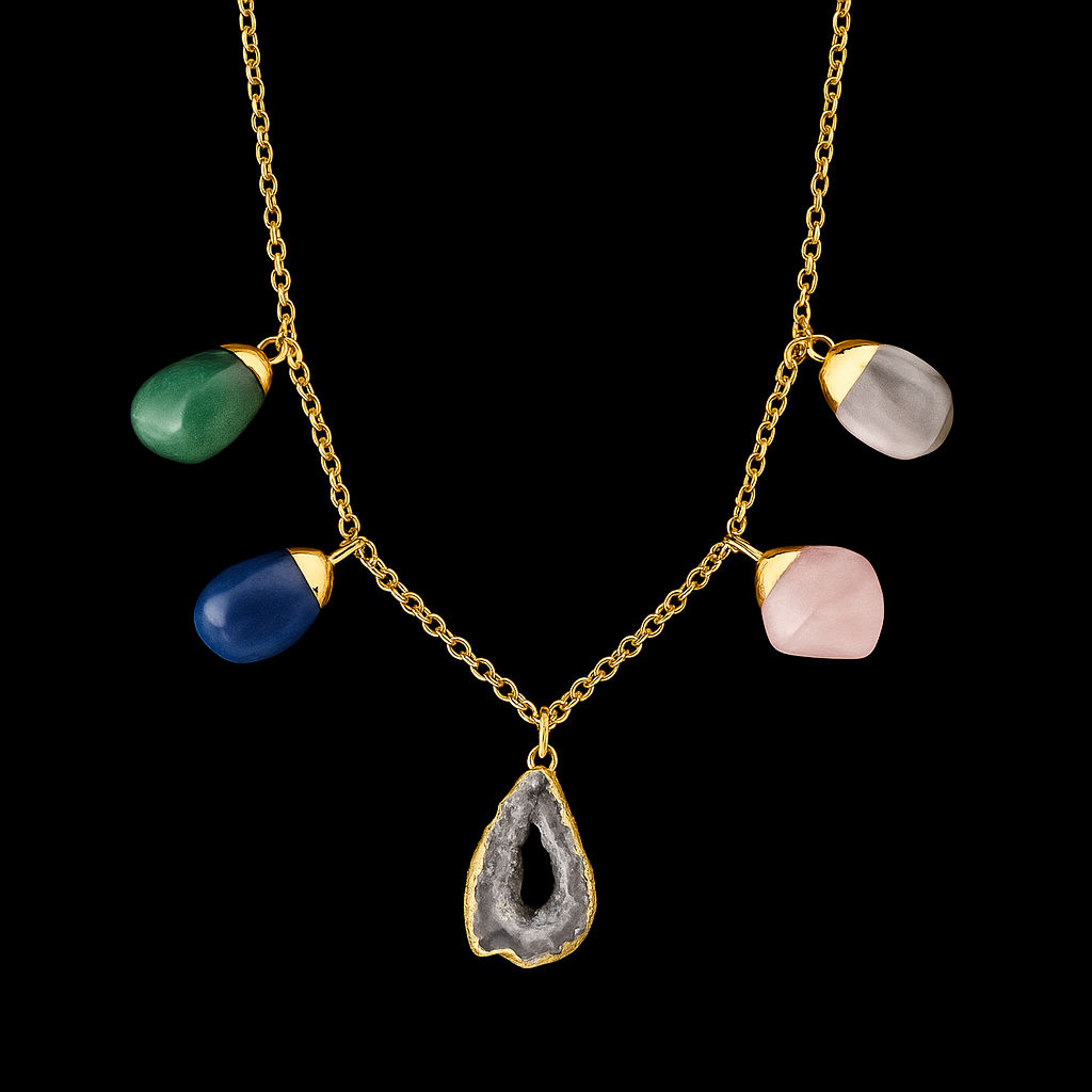 Geode with Tumble Stones Necklace #2053.1