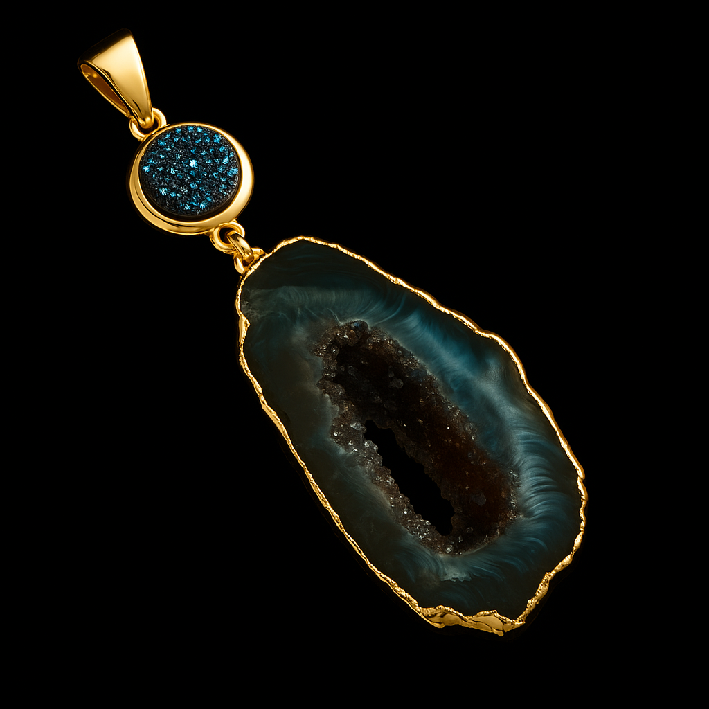 Metalized Druse with Natural Gede Pendant #26.1