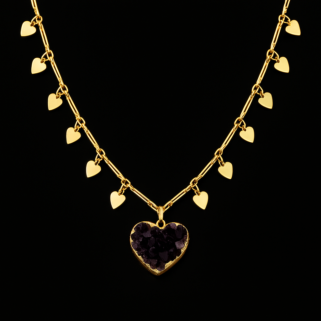 Amethyst heart druse Necklace #2015.1