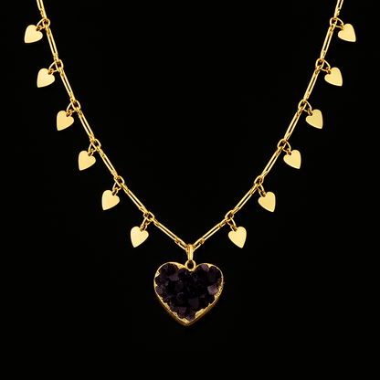 Amethyst heart druse Necklace #2015.1