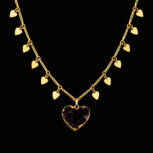 Amethyst heart druse Necklace #2015.1