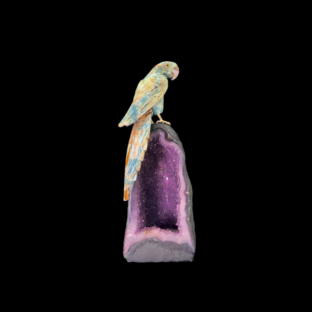 Blue Onyx Bird on Cathedral Amethyst Base – 52cm | 10.98kg