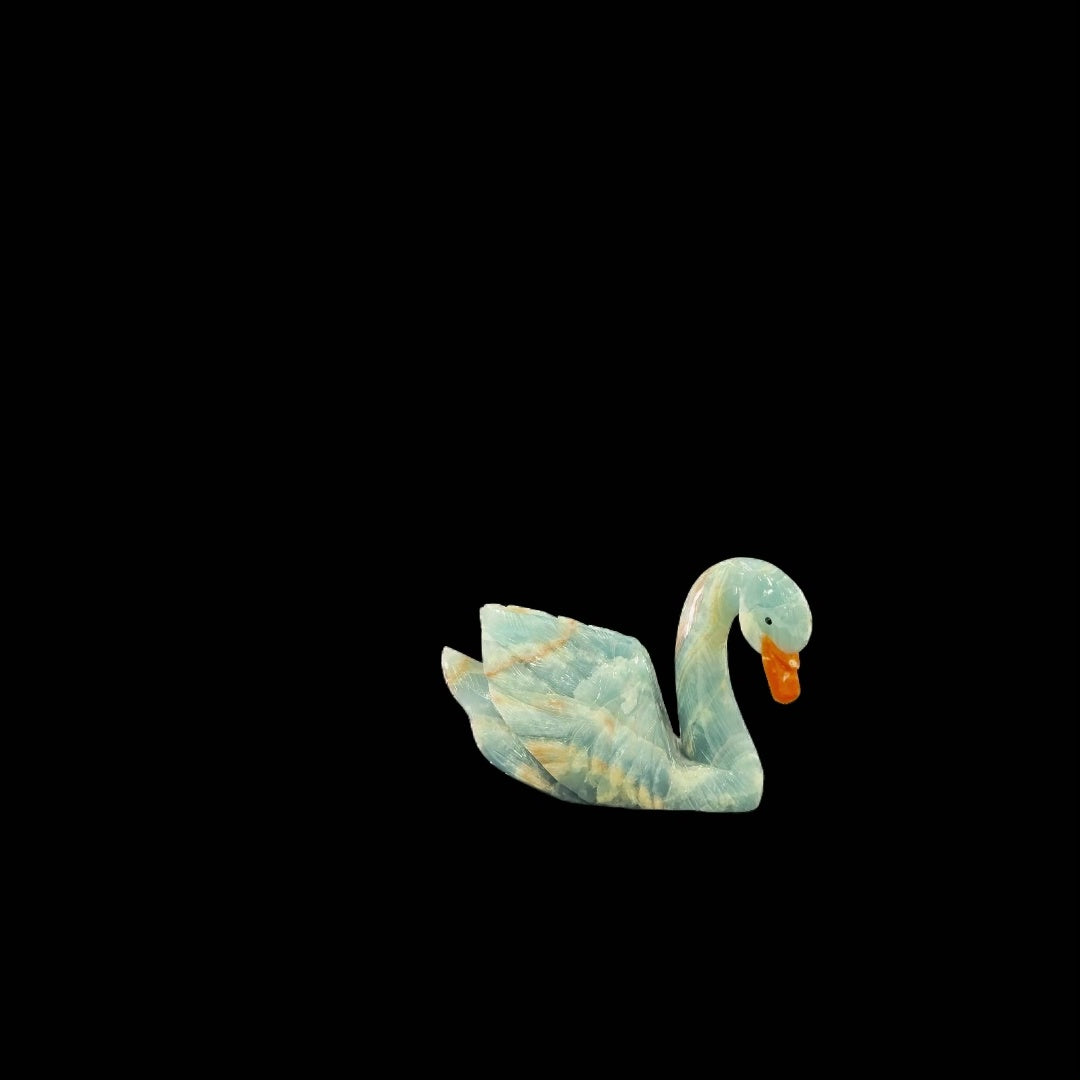 Swan Carving in Blue Onyx with Orange Calcite Beak – 15cm | 2.15kg