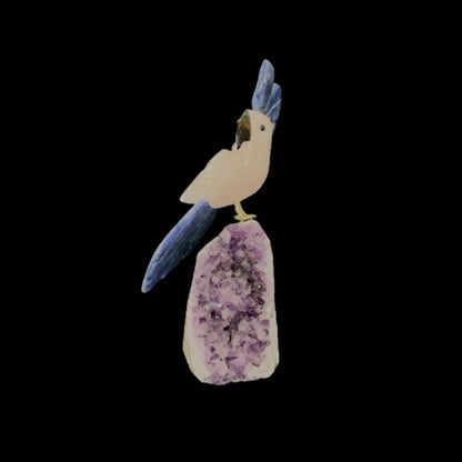 Rose Quartz Parrot with Sodalite Crown & Tail – 19.5cm | 0.65kg