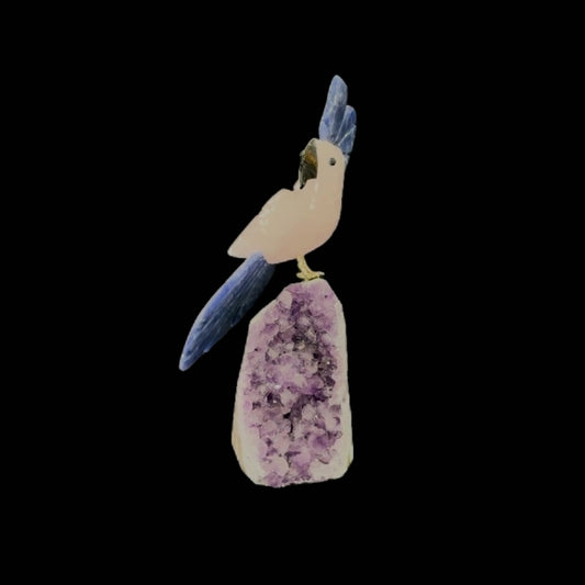Rose Quartz Parrot with Sodalite Crown & Tail – 19.5cm | 0.65kg